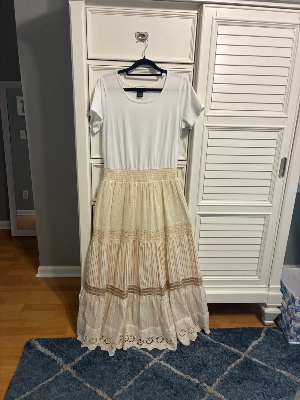 NAOO Cotton Cream and White Tiered Maxi dress